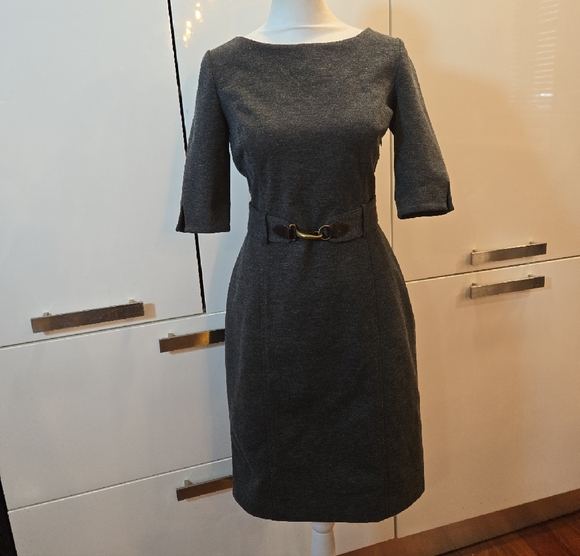Banana Republic Short Sleeve Belted Stretch Midi Sheath Dress Gray Size 4 - Picture 1 of 10